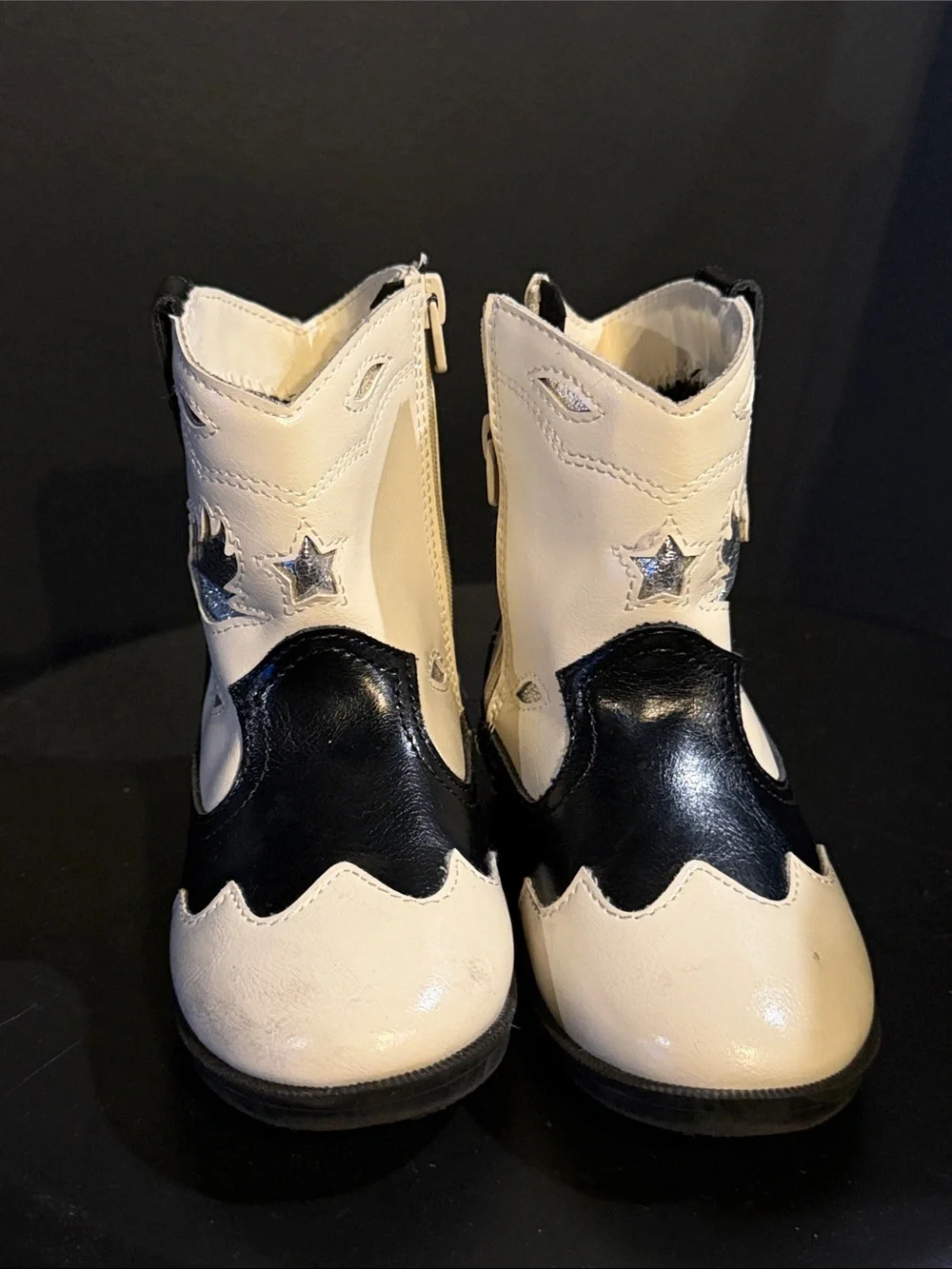 Zara Kids Western Star Leather Cowboy Boots in Cream and Black